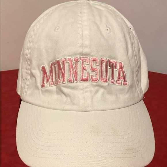 MINNESOTA Adjustable Adult One-Size Strapback Hat White w Pink Logo Baseball Cap - Picture 3 of 7
